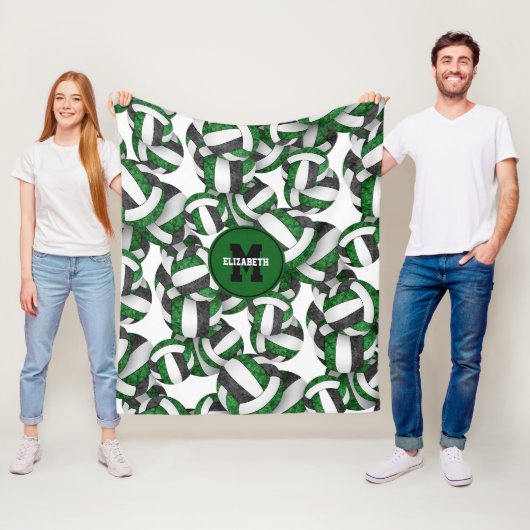 girly groen zwart volleybal team kleuren fleece deken (In situ)