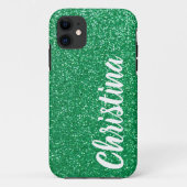 Girly Groene Glitter Naam Gepersonaliseerd Case-Mate iPhone Case (Achterkant)