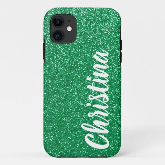 Girly Groene Glitter Naam Gepersonaliseerd Case-Mate iPhone Case (Achterkant)