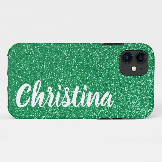 Girly Groene Glitter Naam Gepersonaliseerd Case-Mate iPhone Case (Achterkant (horizontaal))