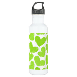 Girly groene pastel liefde harten patroon waterfles 