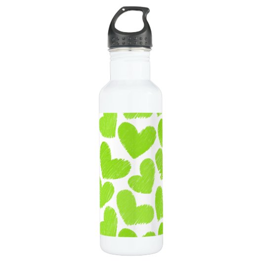 Girly groene pastel liefde harten patroon waterfles  (Voorkant)