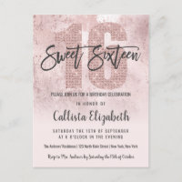Girly Grunge Roos Goud Roze Glitter Folie Sweet 16