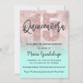 Girly Grunge Roos Gouden Munt Glitter Quinceañera Kaart (Voorkant)