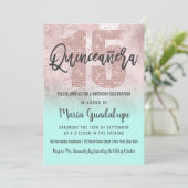 Girly Grunge Roos Gouden Munt Glitter Quinceañera Kaart (Staand voorkant)