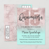 Girly Grunge Roos Gouden Munt Glitter Quinceañera Uitnodiging Briefkaart (Voorkant / Achterkant)