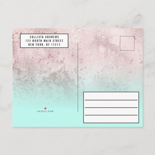 Girly Grunge Roos Gouden Munt Glitter Quinceañera Uitnodiging Briefkaart (Achterkant)