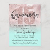 Girly Grunge Roos Gouden Munt Glitter Quinceañera Uitnodiging Briefkaart (Voorkant)