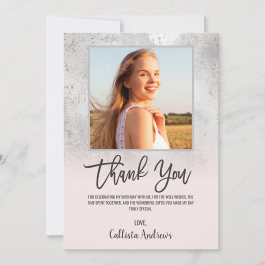 Girly Grunge Silver Pink Glitter Folie Foto: Dank  Bedankkaart (Voorkant)