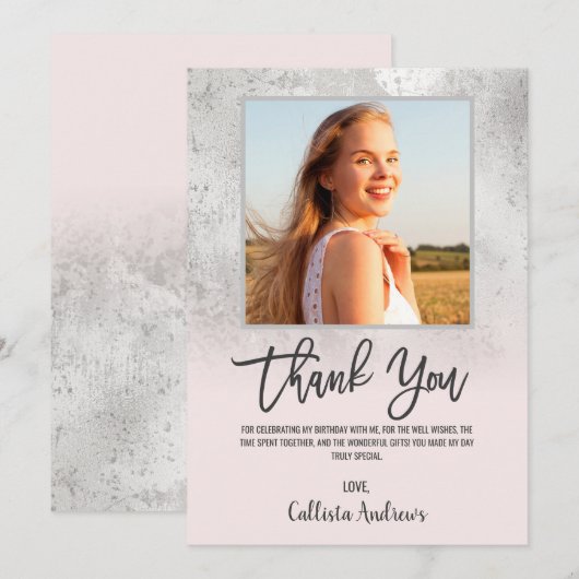 Girly Grunge Silver Pink Glitter Folie Foto: Dank  Bedankkaart (Voorkant / Achterkant)