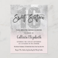 Girly Grunge Silver Pink Glitter Folie Sweet 16