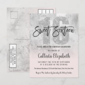 Girly Grunge Silver Pink Glitter Folie Sweet 16 Uitnodiging Briefkaart (Voorkant / Achterkant)