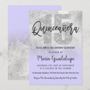 Girly Grunge Zilver Lila Glitter Folie Quinceañera Kaart