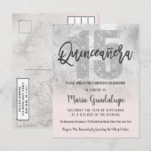 Girly Grunge Zilver Roze Glitter Folie Quinceañera Uitnodiging Briefkaart (Voorkant / Achterkant)