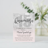 Girly Grunge Zilver Roze Glitter Folie Quinceañera Uitnodiging Briefkaart (Staand voorkant)