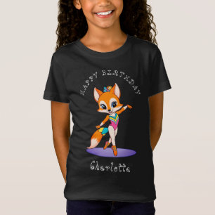 Girly Gymnastic Fox   Meisjes Verjaardag Zwart T-shirt