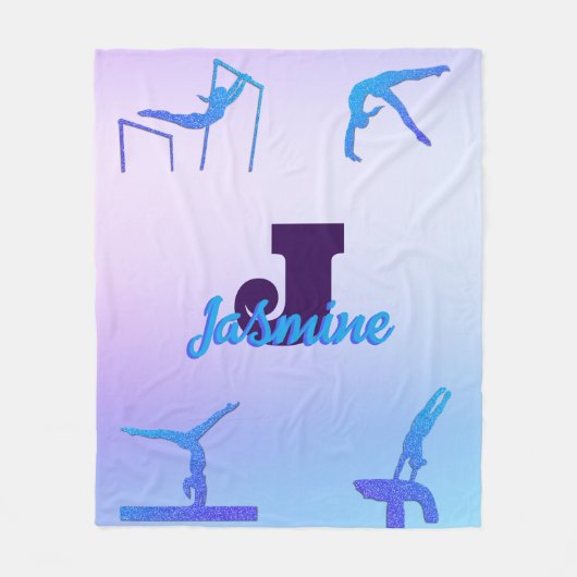 Girly Gymnastiek Blauw Paarse Monogram Gepersonali Fleece Deken (Voorkant)