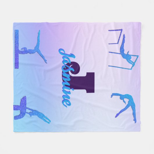 Girly Gymnastiek Blauw Paarse Monogram Gepersonali Fleece Deken (Voorkant (Horizontaal))
