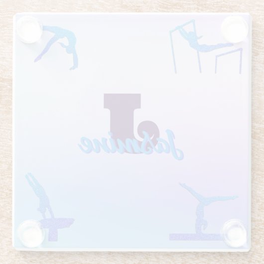 Girly Gymnastiek Blauw Paarse Monogram Gepersonali Glazen Onderzetter (Achterkant)