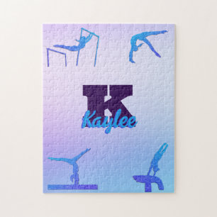 Girly Gymnastiek Blauw Paarse Monogram Gepersonali Legpuzzel