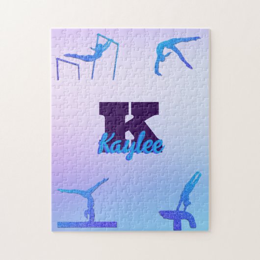 Girly Gymnastiek Blauw Paarse Monogram Gepersonali Legpuzzel (Verticaal)