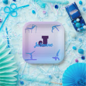 Girly Gymnastiek Blauw Paarse Monogram Gepersonali Papieren Bordje (Feest)