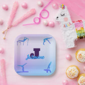Girly Gymnastiek Blauw Paarse Monogram Gepersonali Papieren Bordje (Feest)
