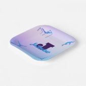 Girly Gymnastiek Blauw Paarse Monogram Gepersonali Papieren Bordje (Gebogen)