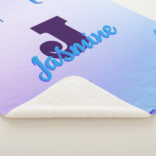 Girly Gymnastiek Blauw Paarse Monogram Gepersonali Sherpa Deken (3/4)