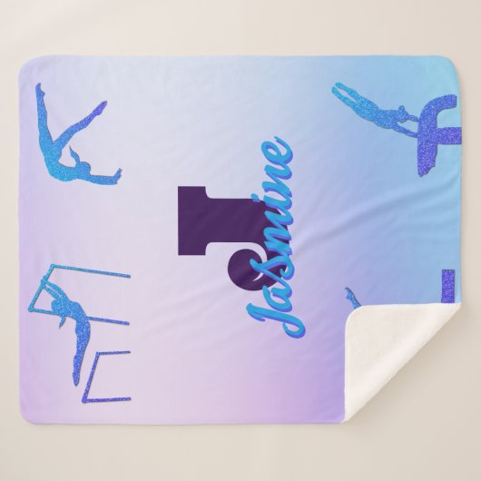 Girly Gymnastiek Blauw Paarse Monogram Gepersonali Sherpa Deken (Voorkant (horizontaal))