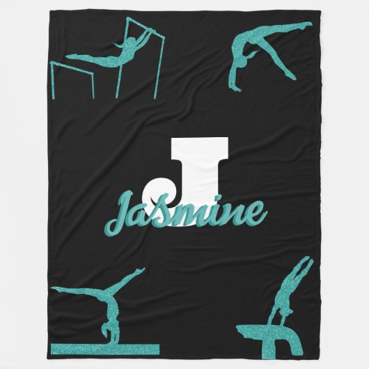 Girly Gymnastiek Turquoise Monogram Gepersonalisee Fleece Deken (Voorkant)