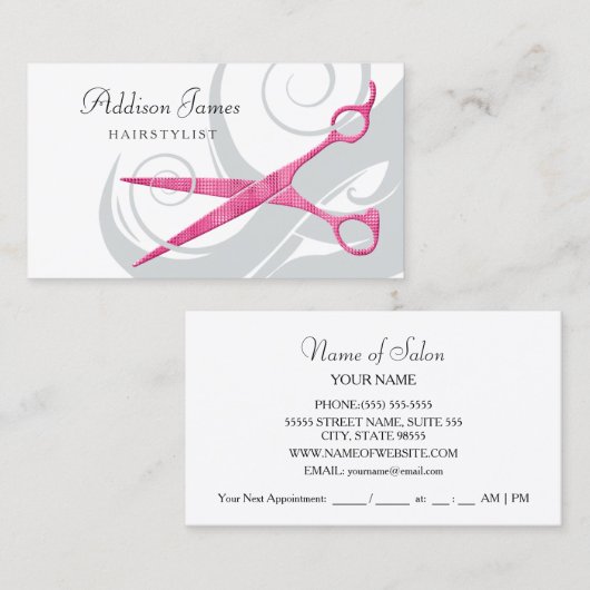 Girly Haarstylist Roze Schaar Krullen Afspraak Afsprakenkaartje (Voorkant / Achterkant)