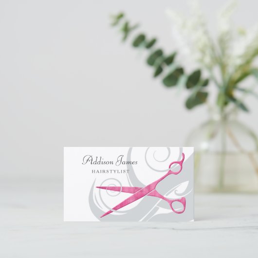 Girly Haarstylist Roze Schaar Krullen Afspraak Afsprakenkaartje (Staand voorkant)