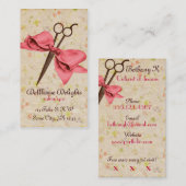  girly haarstylist roze strik bloemenscharen visitekaartje (Voorkant / Achterkant)
