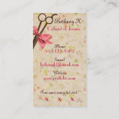  girly haarstylist roze strik bloemenscharen visitekaartje (Achterkant)