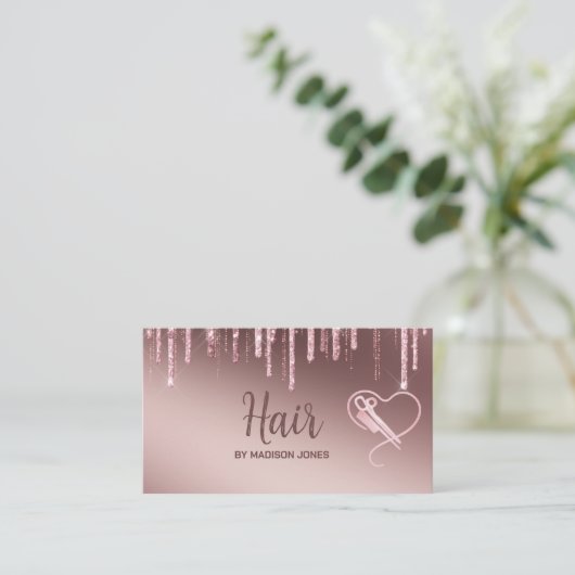 Girly Hair Stylist Hart Glitter Visitekaartjes (Staand voorkant)