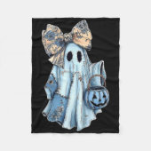 Girly Halloween Blue Denim Ghost Preppy Ghost Bow Fleece Deken (Voorkant)