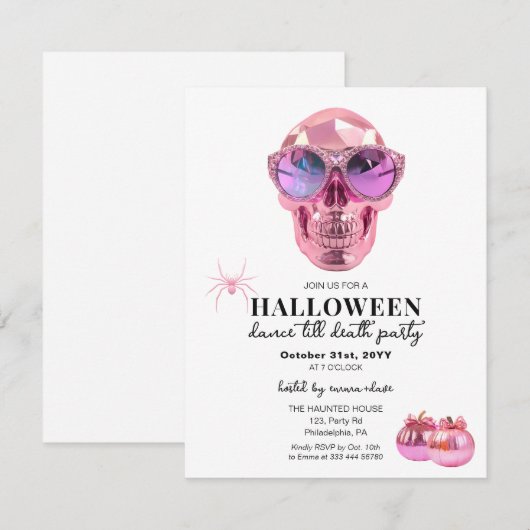 Girly Halloween Skull Dancing Party Aankondiging (Voorkant / Achterkant)