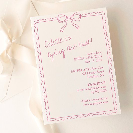 Girly Hand Drawn Bow Elegant Roze Vrijgezellenfees Kaart