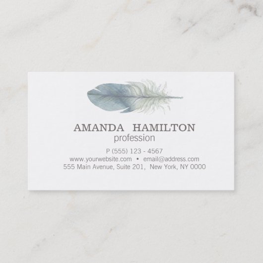 Girly Hand-waterverf blauwe vetherboho Visitekaartje (Achterkant)