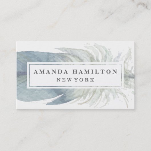 Girly Hand-waterverf blauwe vetherboho Visitekaartje (Voorkant)