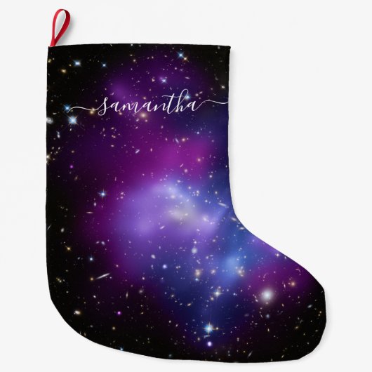 Girly Handtekening Naam Paarse Celestial Grote Kerstsok (Voorkant)