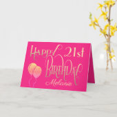 Girly Happy 21st Birthday Name  Pink Gold Kaart (Gele Bloem)