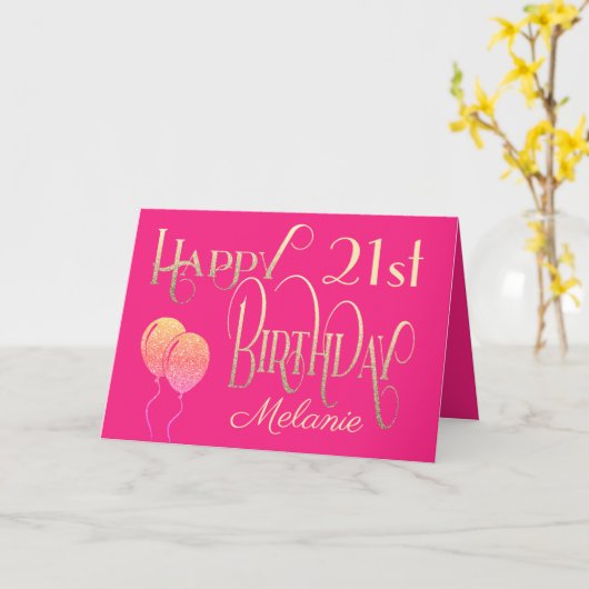 Girly Happy 21st Birthday Name  Pink Gold Kaart (Gele Bloem)