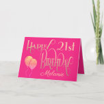 Girly Happy 21st Birthday Name  Pink Gold Kaart<br><div class="desc">Elegant girale kleuren van typografie in goud op een roze achtergrond voor een 21e verjaardag. Happy Birthday wordt geplaatst in een decoratief manuscript, en de leeftijd is in een coördinerend lettertype met naam in elegant manuscript bij de bodem. Pas de naam en het bericht in uw eigen groet eenvoudig aan...</div>