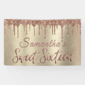 Girly Happy Birthday Sweet 16 Roos gouden glitter Spandoek (Horizontaal)