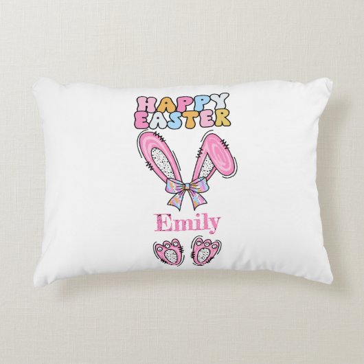 Girly Happy Easter Persoonlijke naam Accent Kussen (Voorkant)