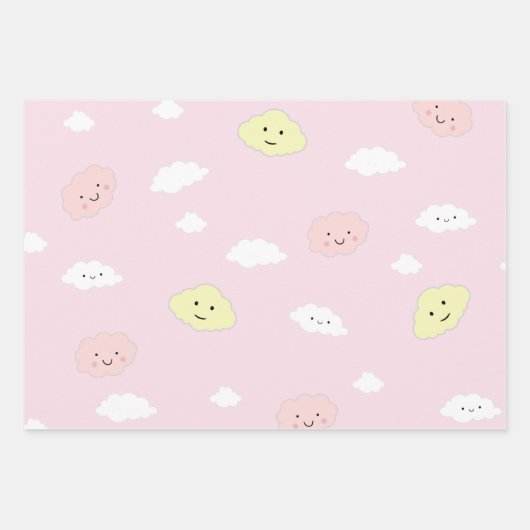 Girly Happy Little Clouds Wrapping Paper Sheet (Voorkant 3)