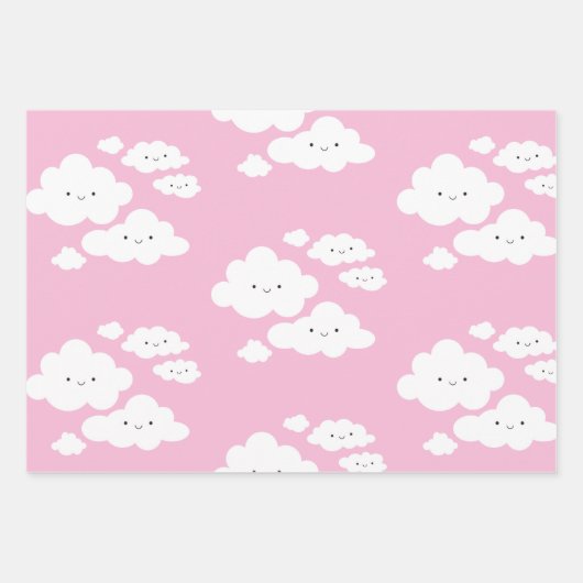 Girly Happy Little Clouds Wrapping Paper Sheet (Voorkant 2)
