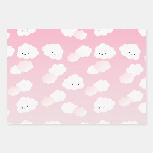 Girly Happy Little Clouds Wrapping Paper Sheet (Voorkant)
